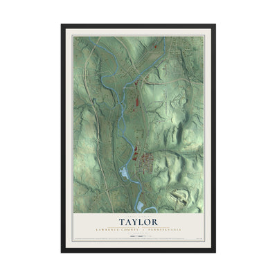 Map of Taylor, Lawrence County, Pennsylvania, 12 x 18 inch print in a black wood frame