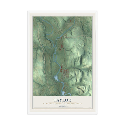 Map of Taylor, Lawrence County, Pennsylvania, 12 x 18 inch print in a white wood frame