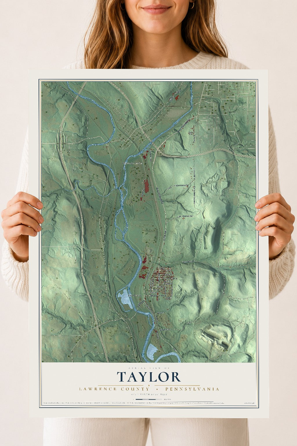 Map of Taylor, Lawrence County, Pennsylvania, 18 x 24 inch unframed archival matte print