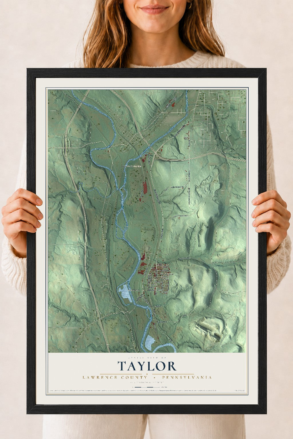 Map of Taylor, Lawrence County, Pennsylvania, 18 x 24 inch print in a black wood frame