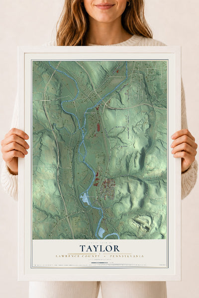 Map of Taylor, Lawrence County, Pennsylvania, 18 x 24 inch print in a white wood frame