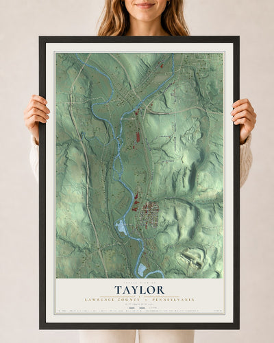 Map of Taylor, Lawrence County, Pennsylvania, 24 x 36 inch print in a black wood frame