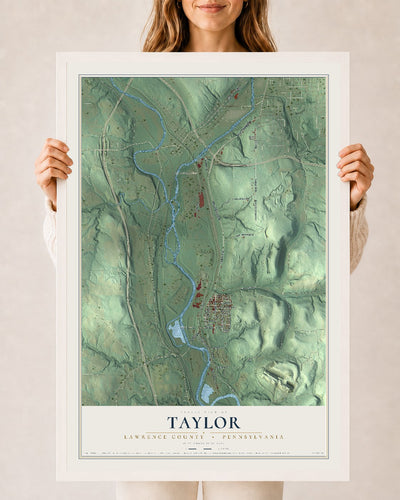 Map of Taylor, Lawrence County, Pennsylvania, 24 x 36 inch print in a white wood frame