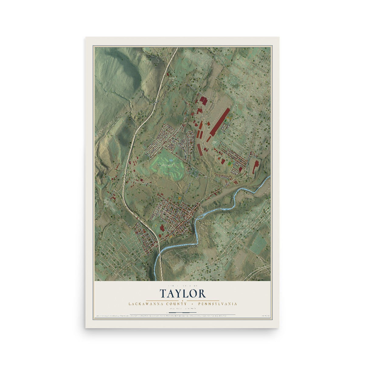 Map of Taylor, Lackawanna County, Pennsylvania, 12 x 18 inch unframed archival matte print