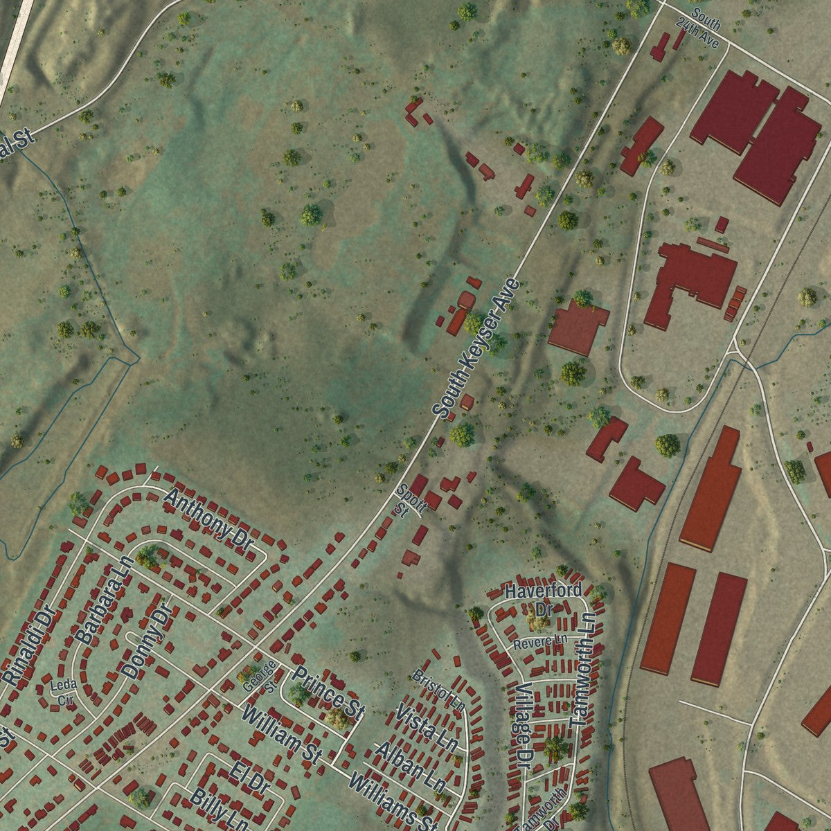Second close-up of the map of Taylor, Lackawanna County, Pennsylvania print showing more streets and buildings