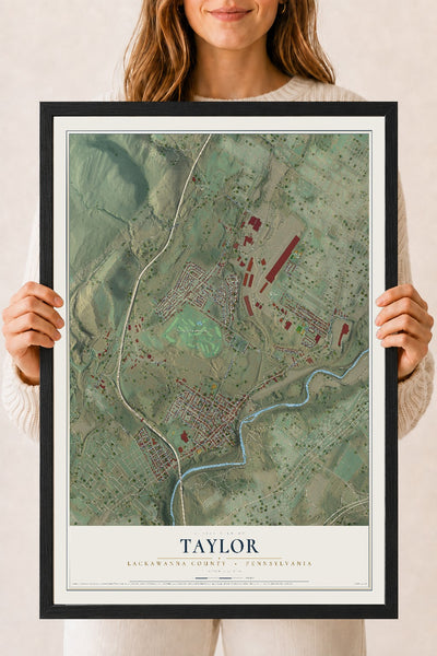 Map of Taylor, Lackawanna County, Pennsylvania, 18 x 24 inch print in a black wood frame