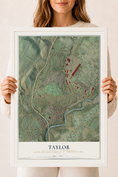 Map of Taylor, Lackawanna County, Pennsylvania, 18 x 24 inch print in a white wood frame