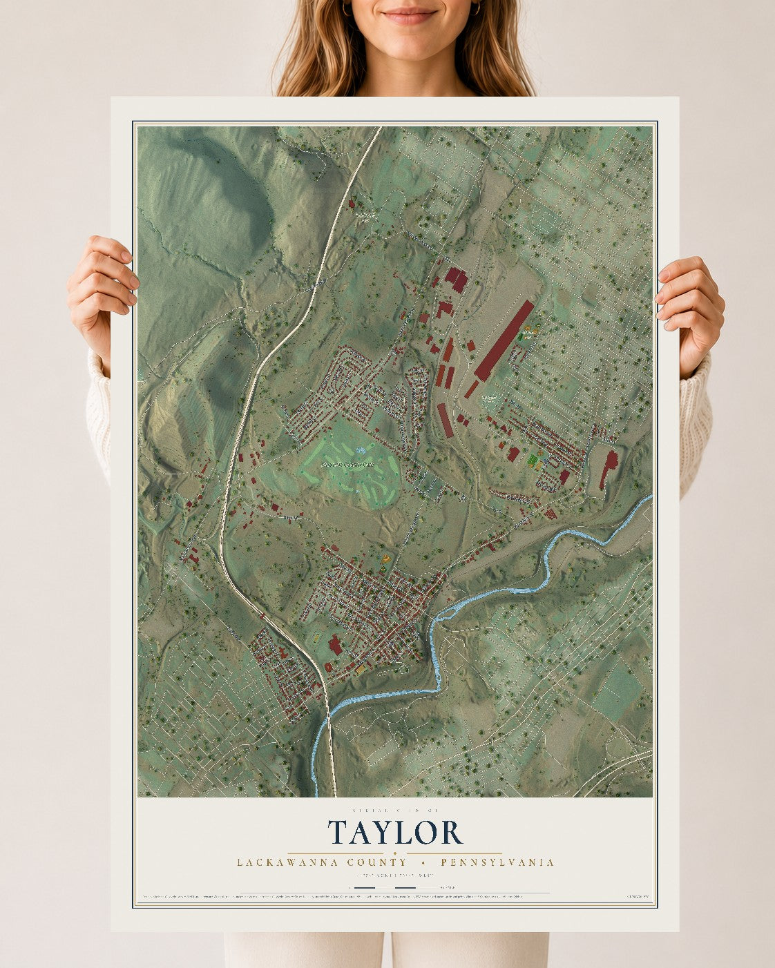 Map of Taylor, Lackawanna County, Pennsylvania, 24 x 36 inch unframed archival matte print