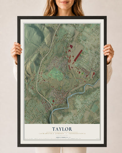 Map of Taylor, Lackawanna County, Pennsylvania, 24 x 36 inch print in a black wood frame