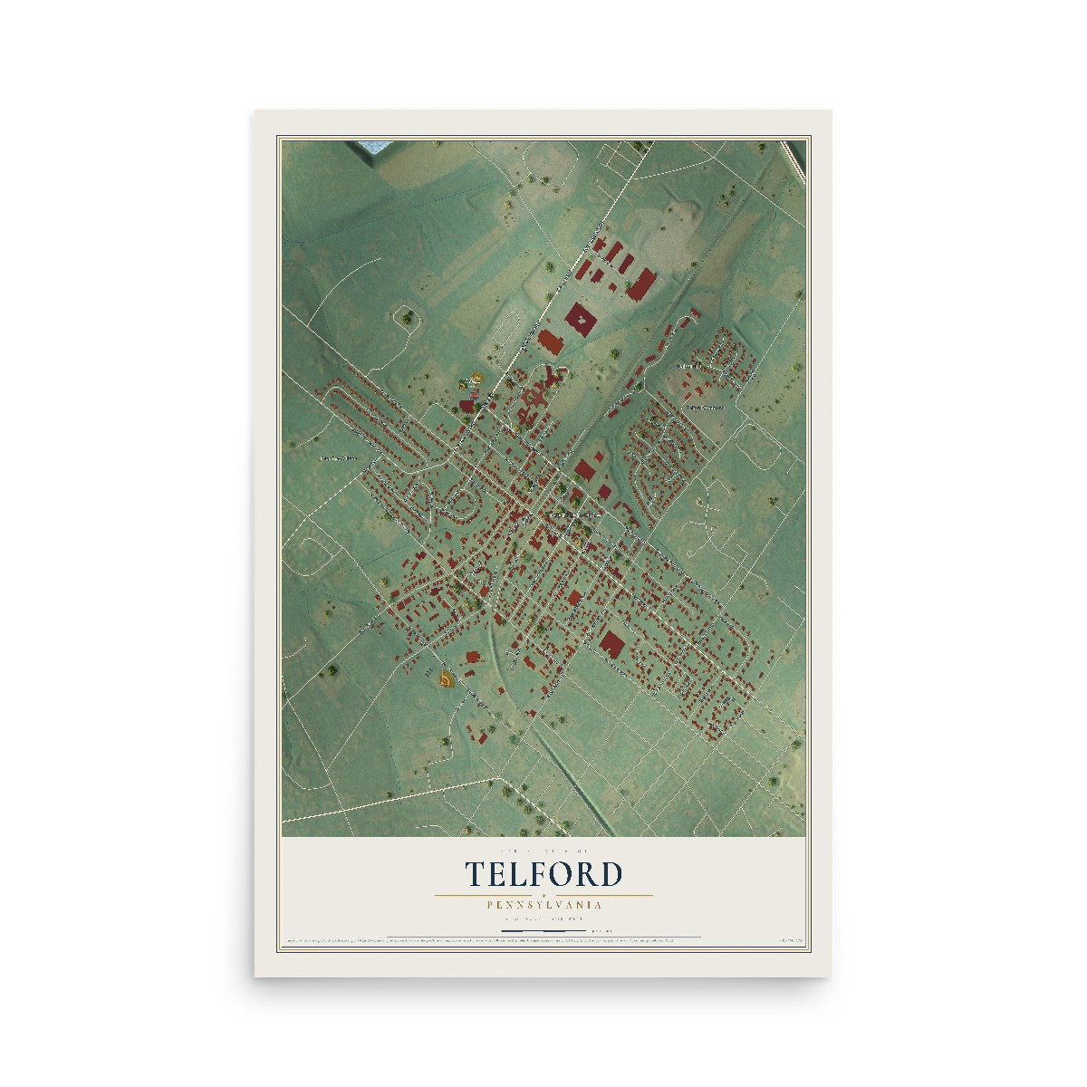 Map of Telford, Pennsylvania, 12 x 18 inch unframed archival matte print