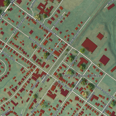 Close-up of the map of Telford, Pennsylvania print showing street and building detail