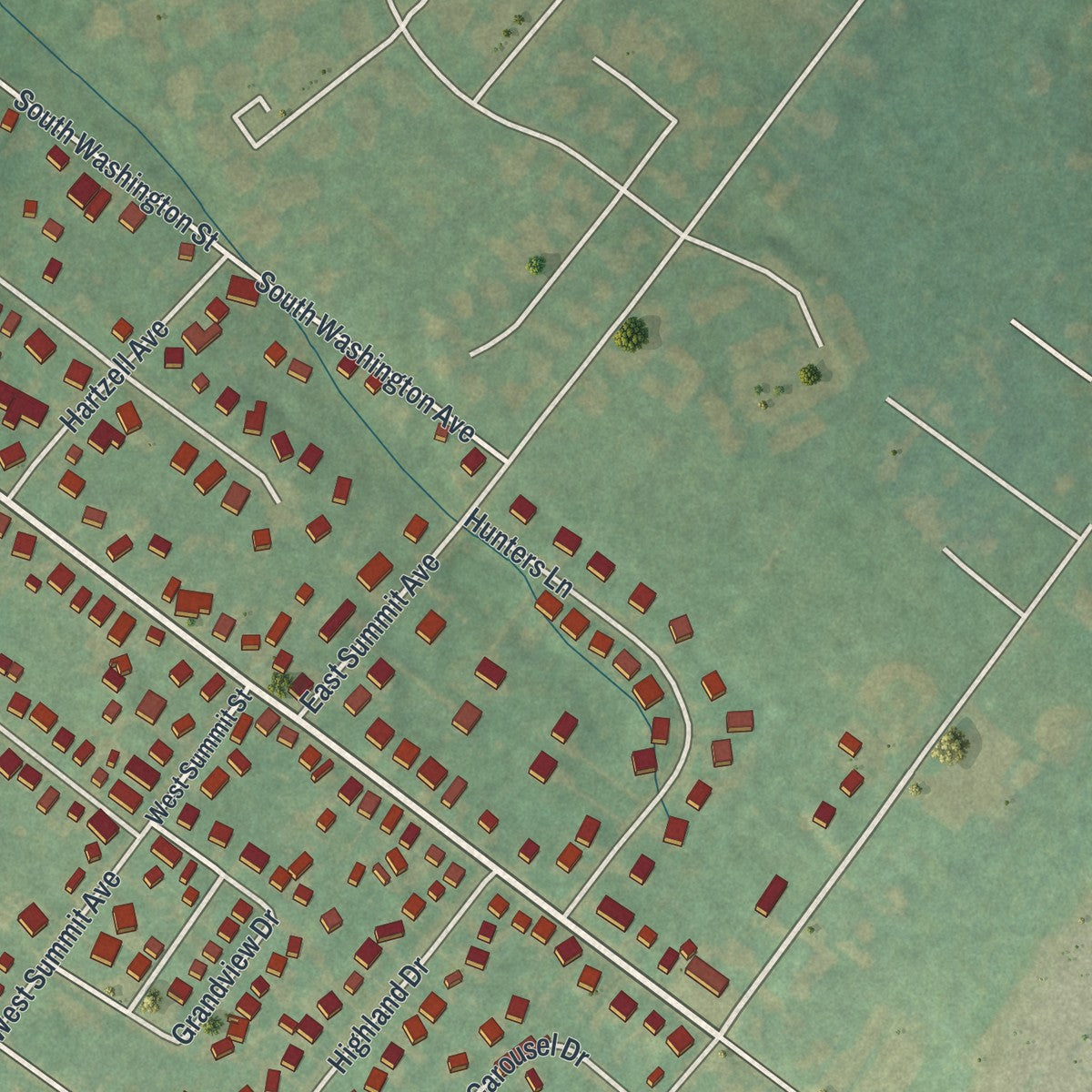 Second close-up of the map of Telford, Pennsylvania print showing more streets and buildings