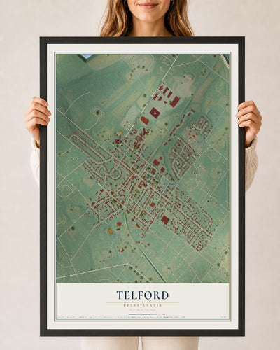Map of Telford, Pennsylvania, 24 x 36 inch print in a black wood frame