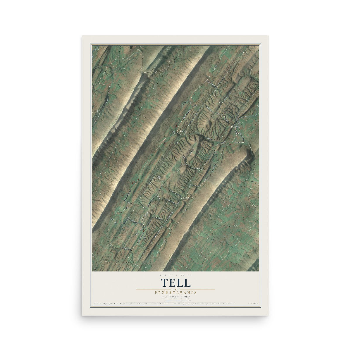 Map of Tell, Pennsylvania, 12 x 18 inch unframed archival matte print