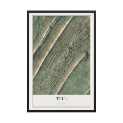 Map of Tell, Pennsylvania, 12 x 18 inch print in a black wood frame