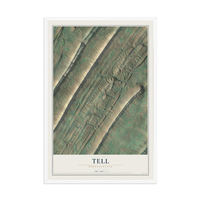 Map of Tell, Pennsylvania, 12 x 18 inch print in a white wood frame
