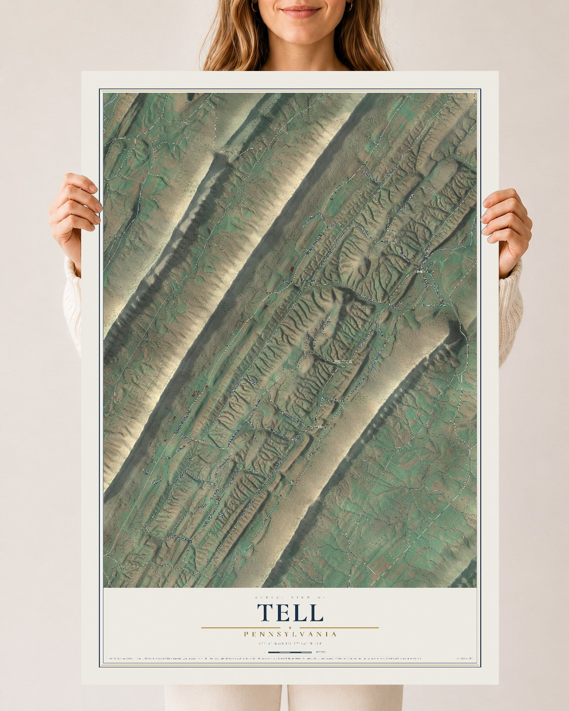 Map of Tell, Pennsylvania, 24 x 36 inch unframed archival matte print
