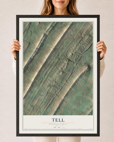 Map of Tell, Pennsylvania, 24 x 36 inch print in a black wood frame