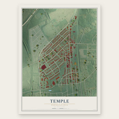 Temple, Pennsylvania map print, the full design