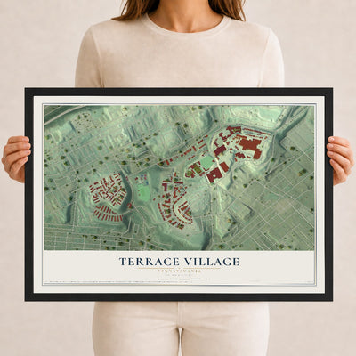 Map of Terrace Village, Pennsylvania, 12 x 18 inch print in a black wood frame