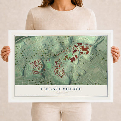 Map of Terrace Village, Pennsylvania, 12 x 18 inch print in a white wood frame