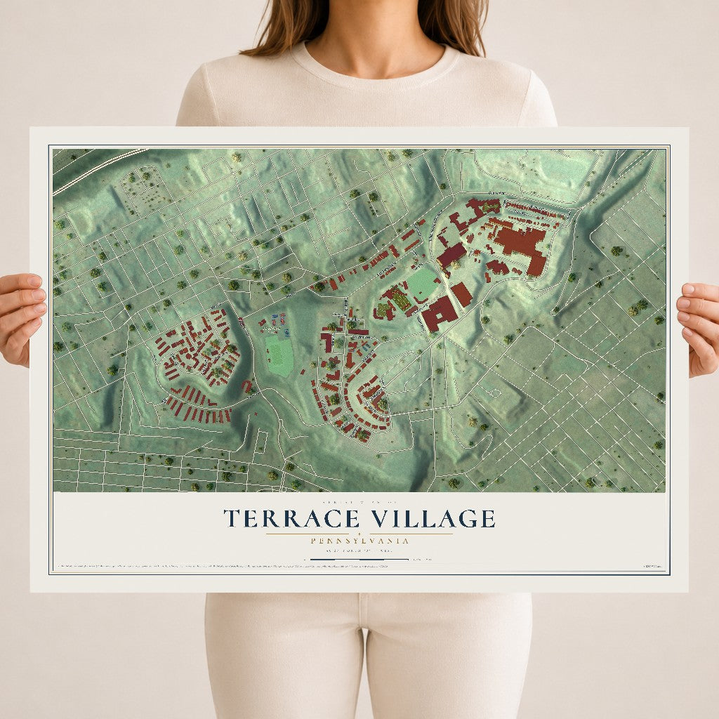 Map of Terrace Village, Pennsylvania, 18 x 24 inch unframed archival matte print