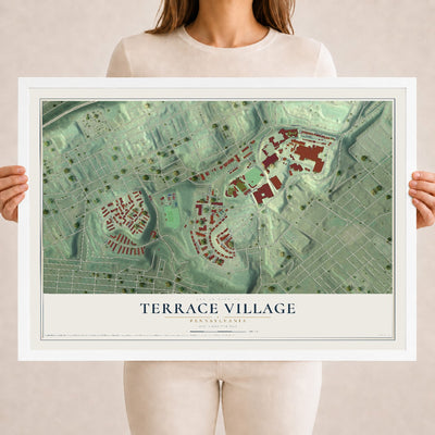 Map of Terrace Village, Pennsylvania, 18 x 24 inch print in a white wood frame