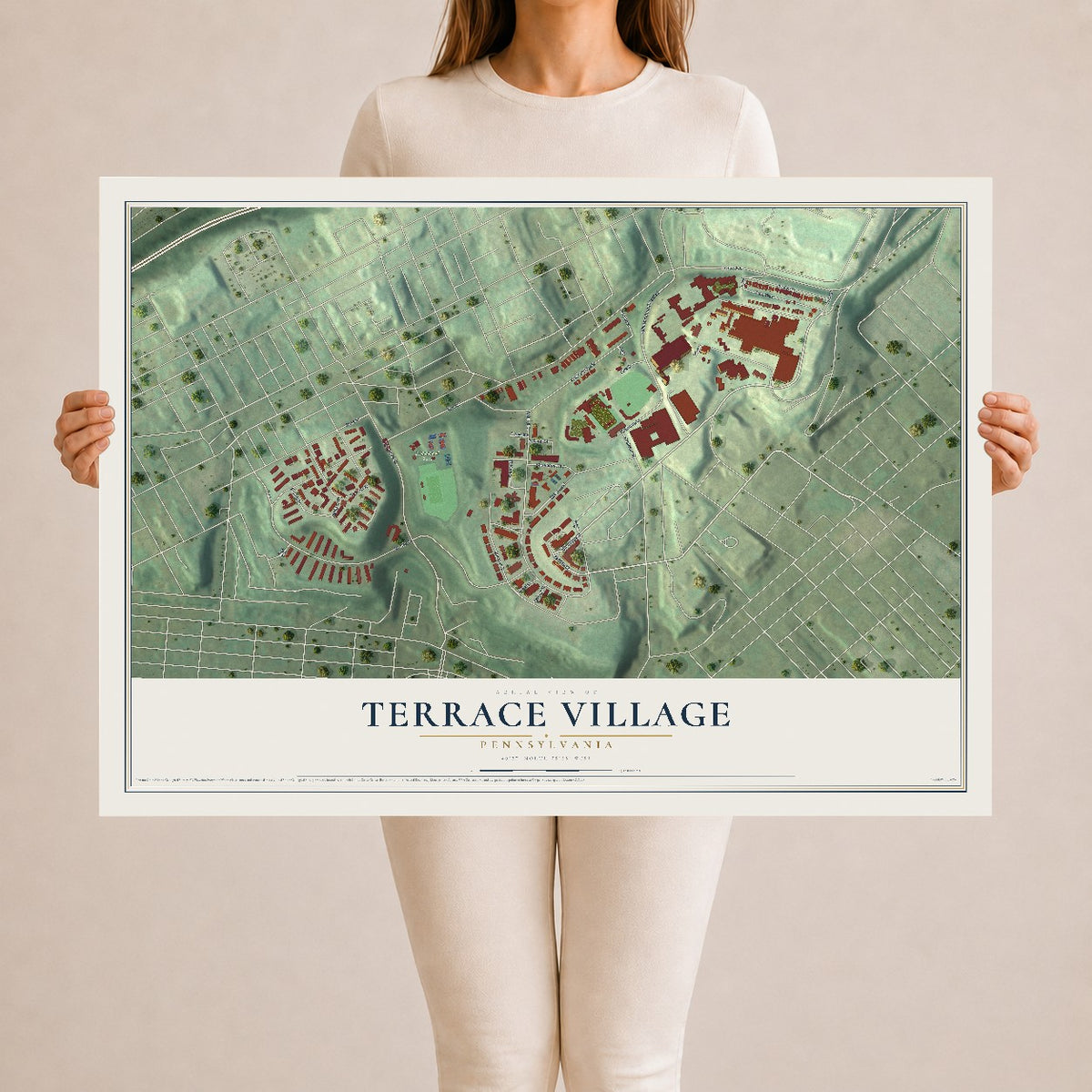 Map of Terrace Village, Pennsylvania, 24 x 36 inch unframed archival matte print