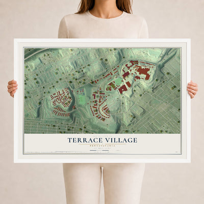 Map of Terrace Village, Pennsylvania, 24 x 36 inch print in a white wood frame