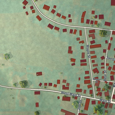 Second close-up of the map of Terre Hill, Pennsylvania print showing more streets and buildings