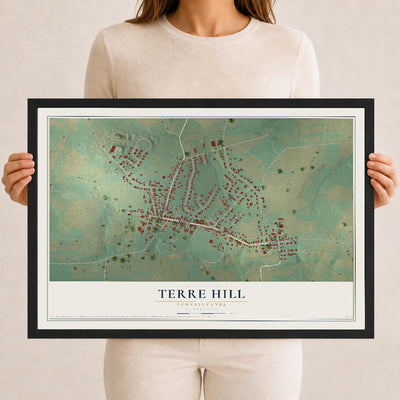 Map of Terre Hill, Pennsylvania, 12 x 18 inch print in a black wood frame