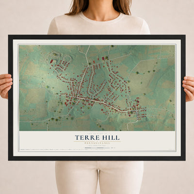 Map of Terre Hill, Pennsylvania, 18 x 24 inch print in a black wood frame