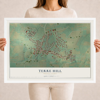 Map of Terre Hill, Pennsylvania, 18 x 24 inch print in a white wood frame