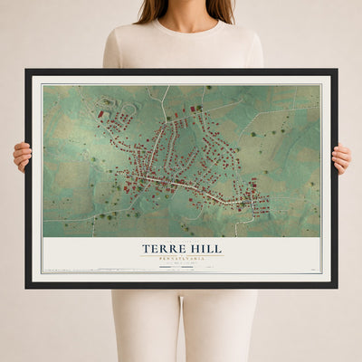 Map of Terre Hill, Pennsylvania, 24 x 36 inch print in a black wood frame