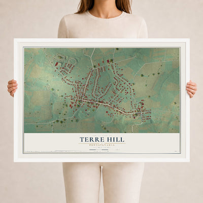 Map of Terre Hill, Pennsylvania, 24 x 36 inch print in a white wood frame