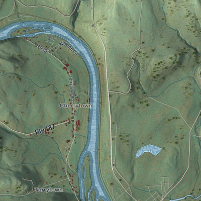 Close-up of the map of Terry, Pennsylvania print showing street and building detail