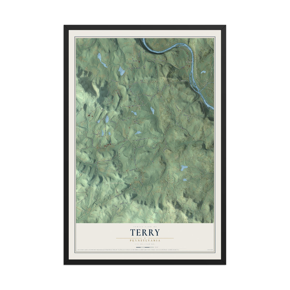 Map of Terry, Pennsylvania, 12 x 18 inch print in a black wood frame