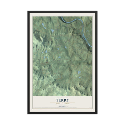 Map of Terry, Pennsylvania, 12 x 18 inch print in a black wood frame