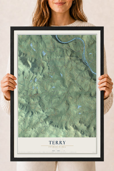 Map of Terry, Pennsylvania, 18 x 24 inch print in a black wood frame
