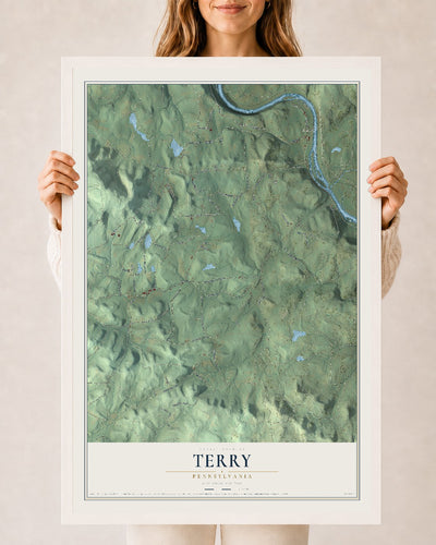 Map of Terry, Pennsylvania, 24 x 36 inch print in a white wood frame