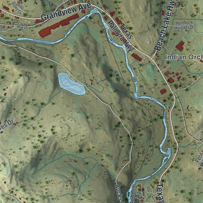Second close-up of the map of Texas, Pennsylvania print showing more streets and buildings