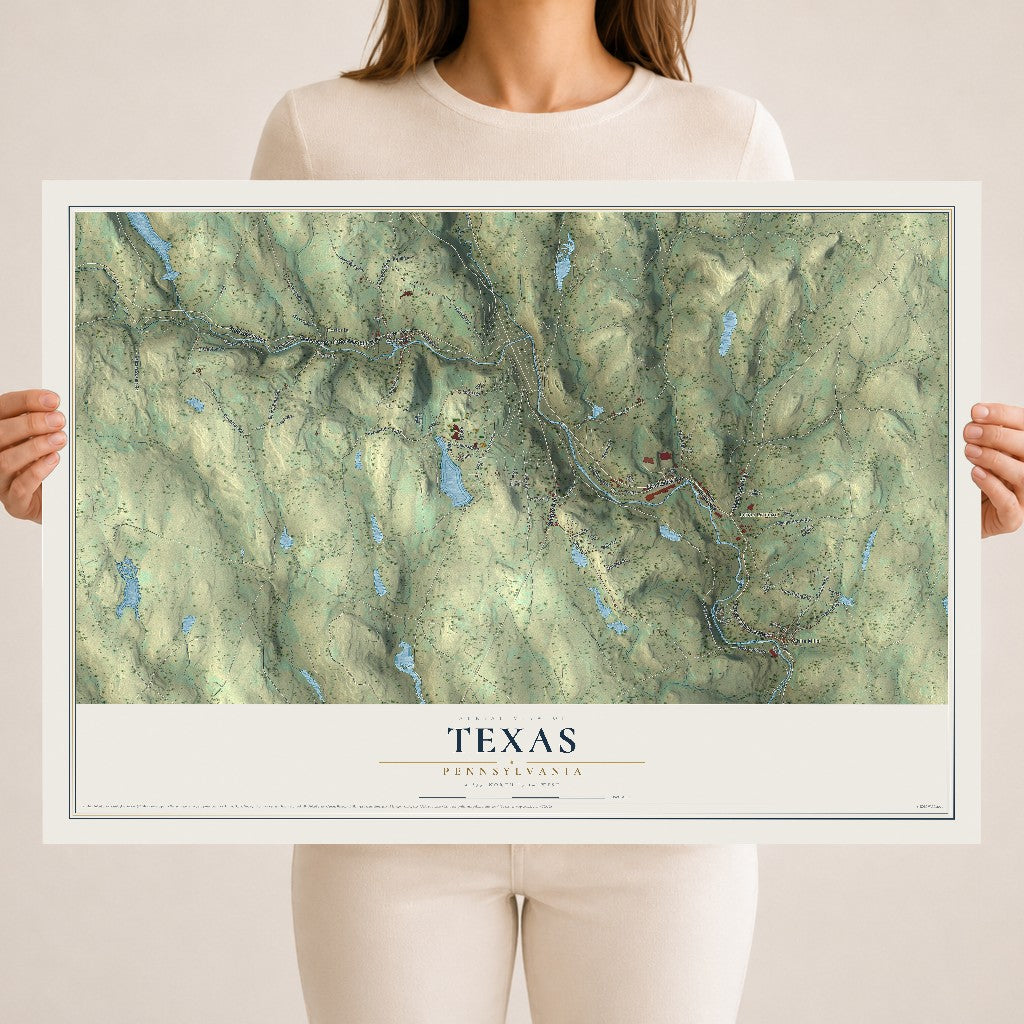 Map of Texas, Pennsylvania, 18 x 24 inch unframed archival matte print
