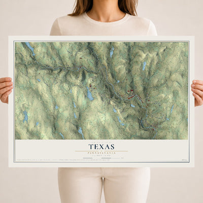 Map of Texas, Pennsylvania, 18 x 24 inch unframed archival matte print