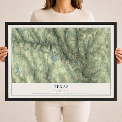 Map of Texas, Pennsylvania, 18 x 24 inch print in a black wood frame