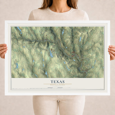 Map of Texas, Pennsylvania, 18 x 24 inch print in a white wood frame