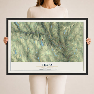 Map of Texas, Pennsylvania, 24 x 36 inch print in a black wood frame