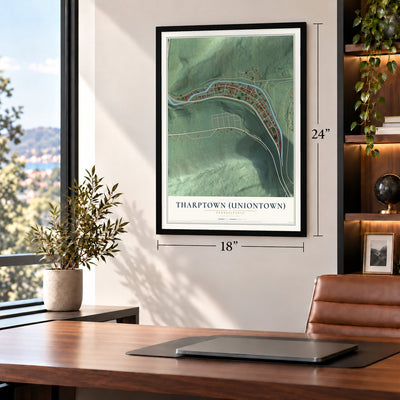 Tharptown (Uniontown), Pennsylvania map, 18 x 24 inch print in a black frame in a home office