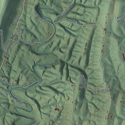 Close-up of the map of Thompson, Fulton County, Pennsylvania print showing street and building detail