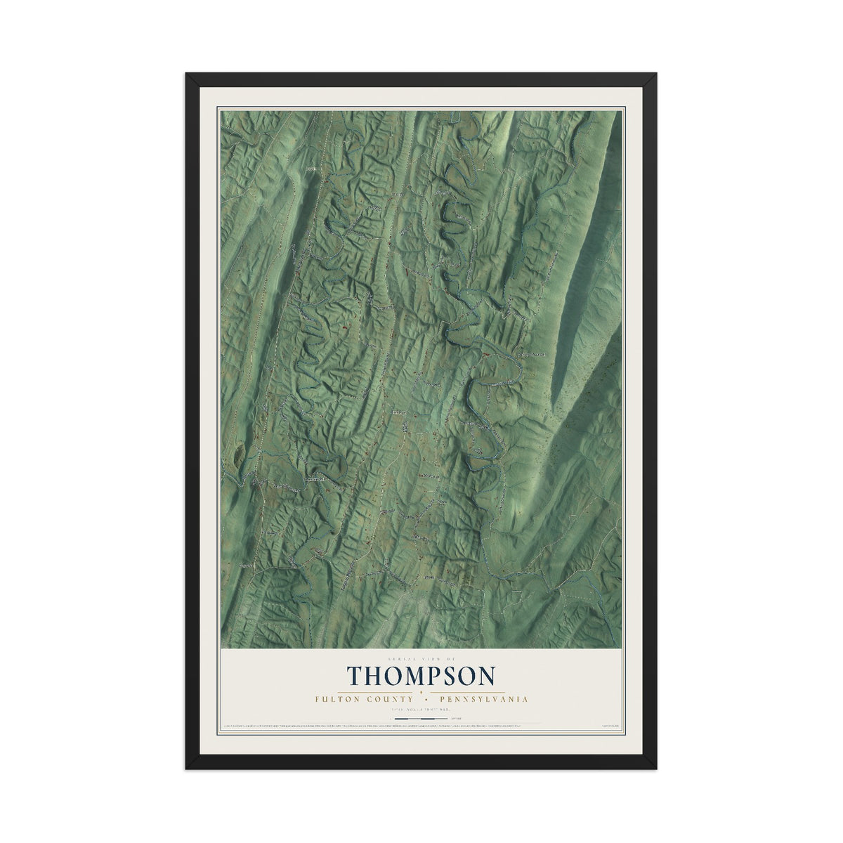 Map of Thompson, Fulton County, Pennsylvania, 12 x 18 inch print in a black wood frame