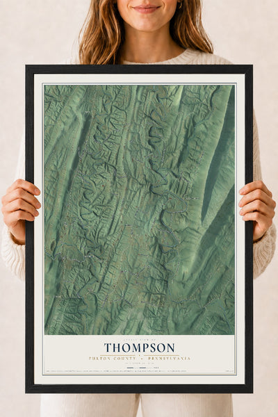 Map of Thompson, Fulton County, Pennsylvania, 18 x 24 inch print in a black wood frame